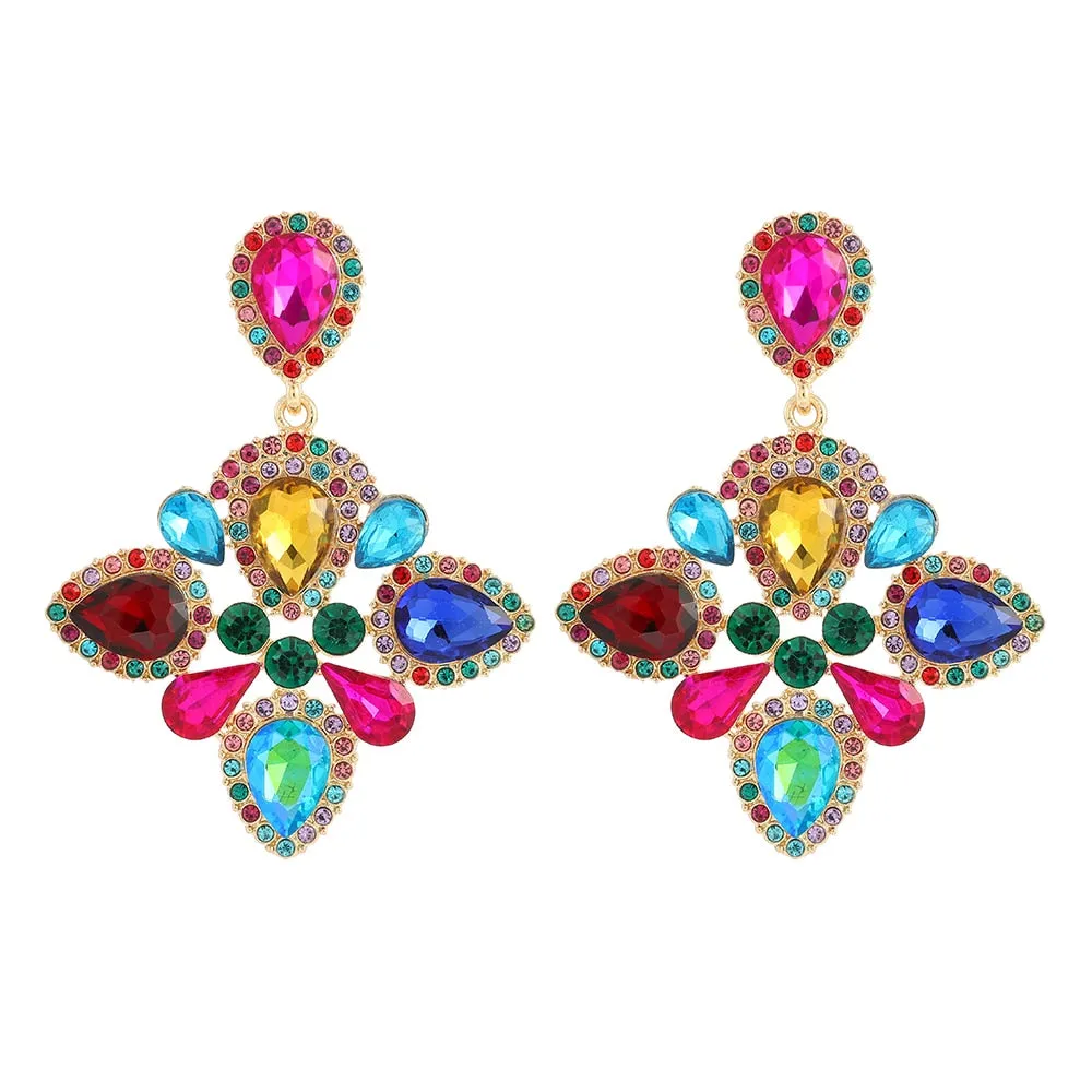 Bohemian Fashion Colorful Crystal Big Dangle Earrings For Women