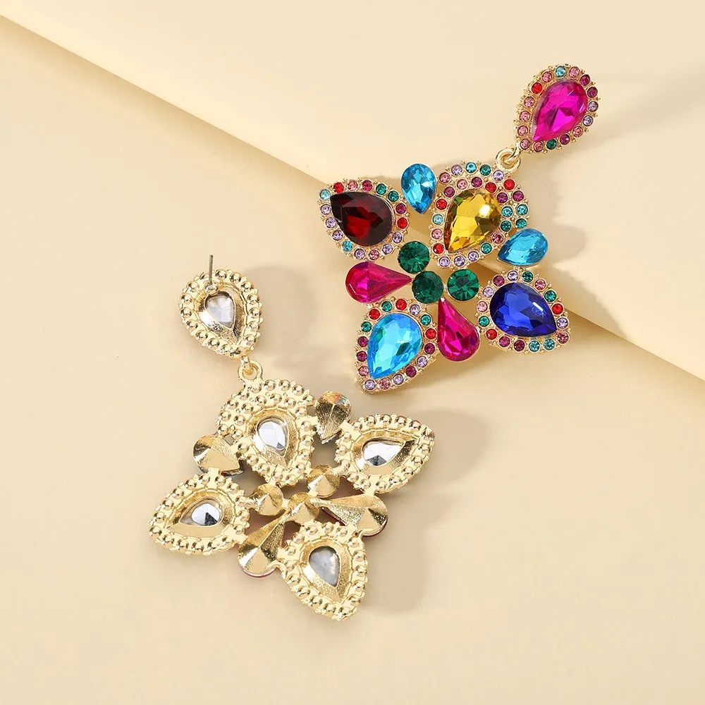 Bohemian Fashion Colorful Crystal Big Dangle Earrings For Women