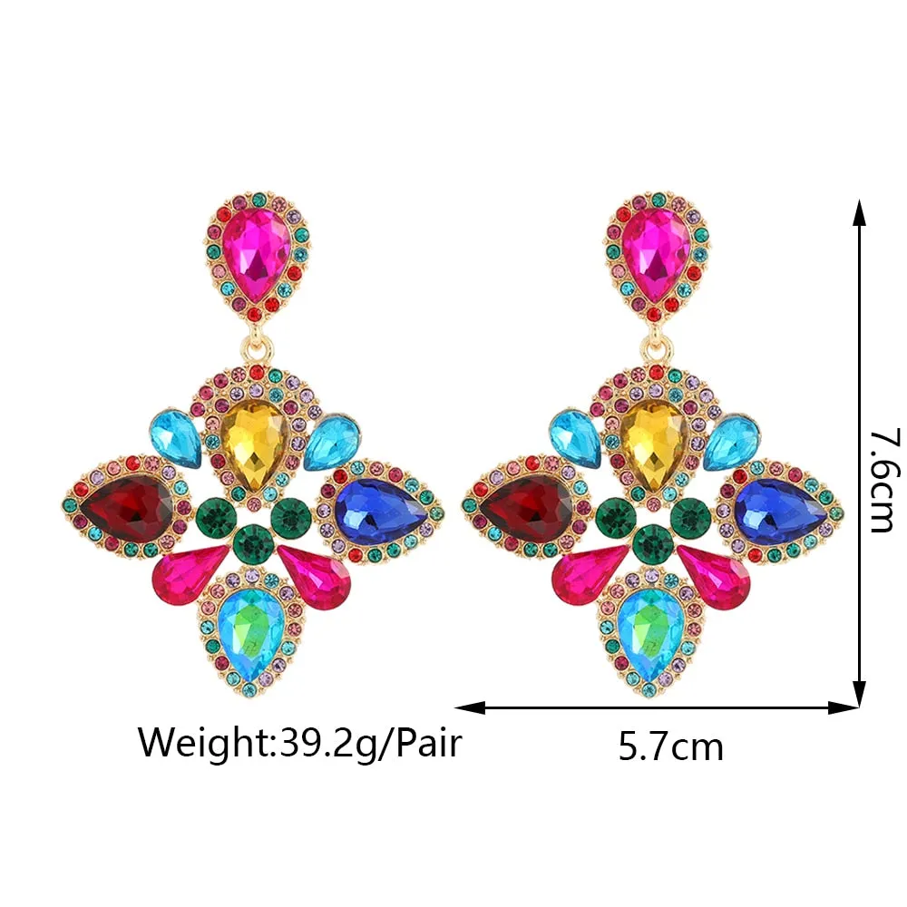 Bohemian Fashion Colorful Crystal Big Dangle Earrings For Women