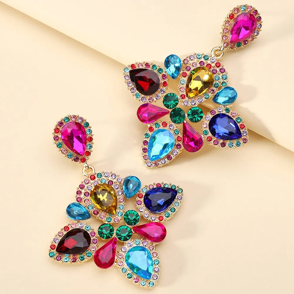Bohemian Fashion Colorful Crystal Big Dangle Earrings For Women