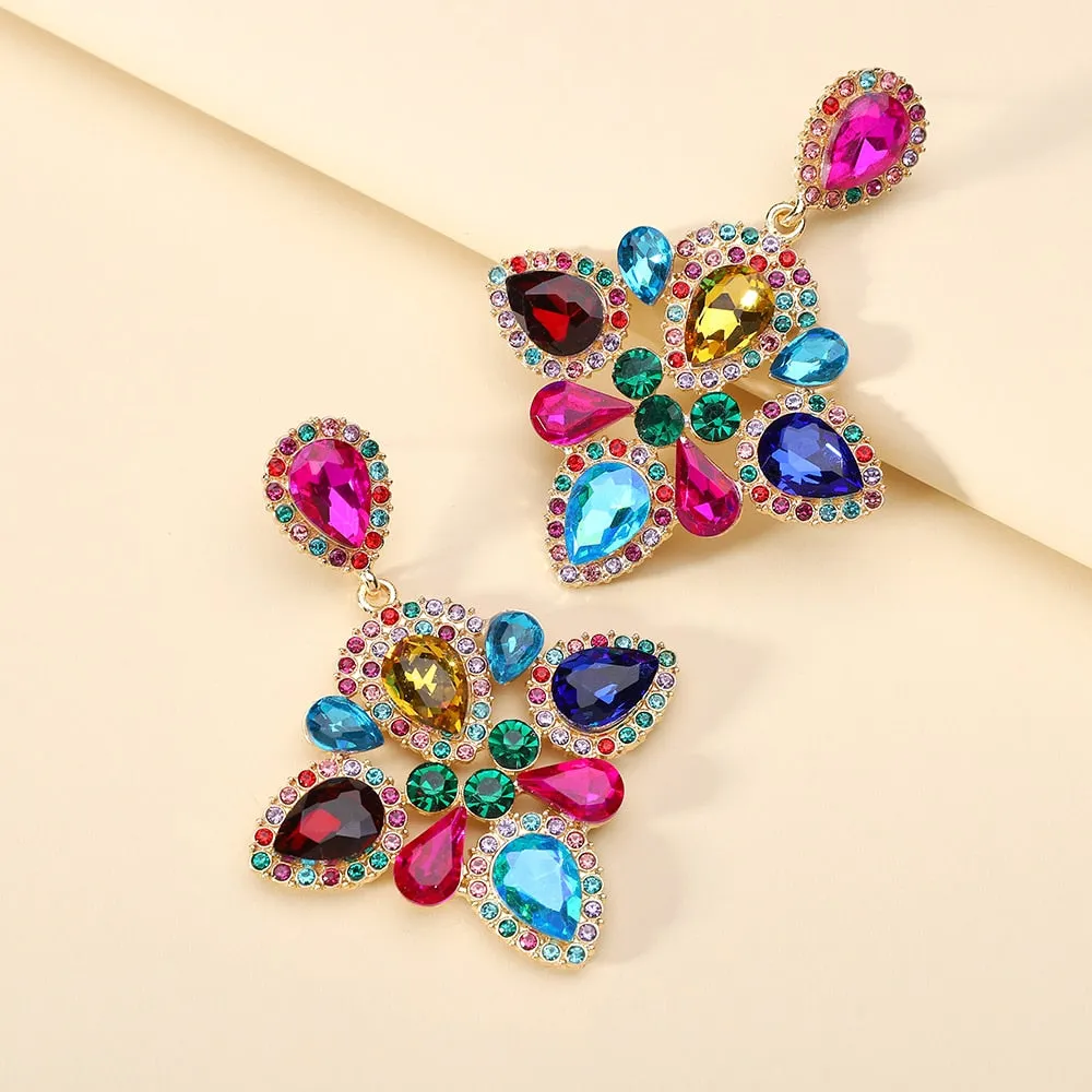 Bohemian Fashion Colorful Crystal Big Dangle Earrings For Women