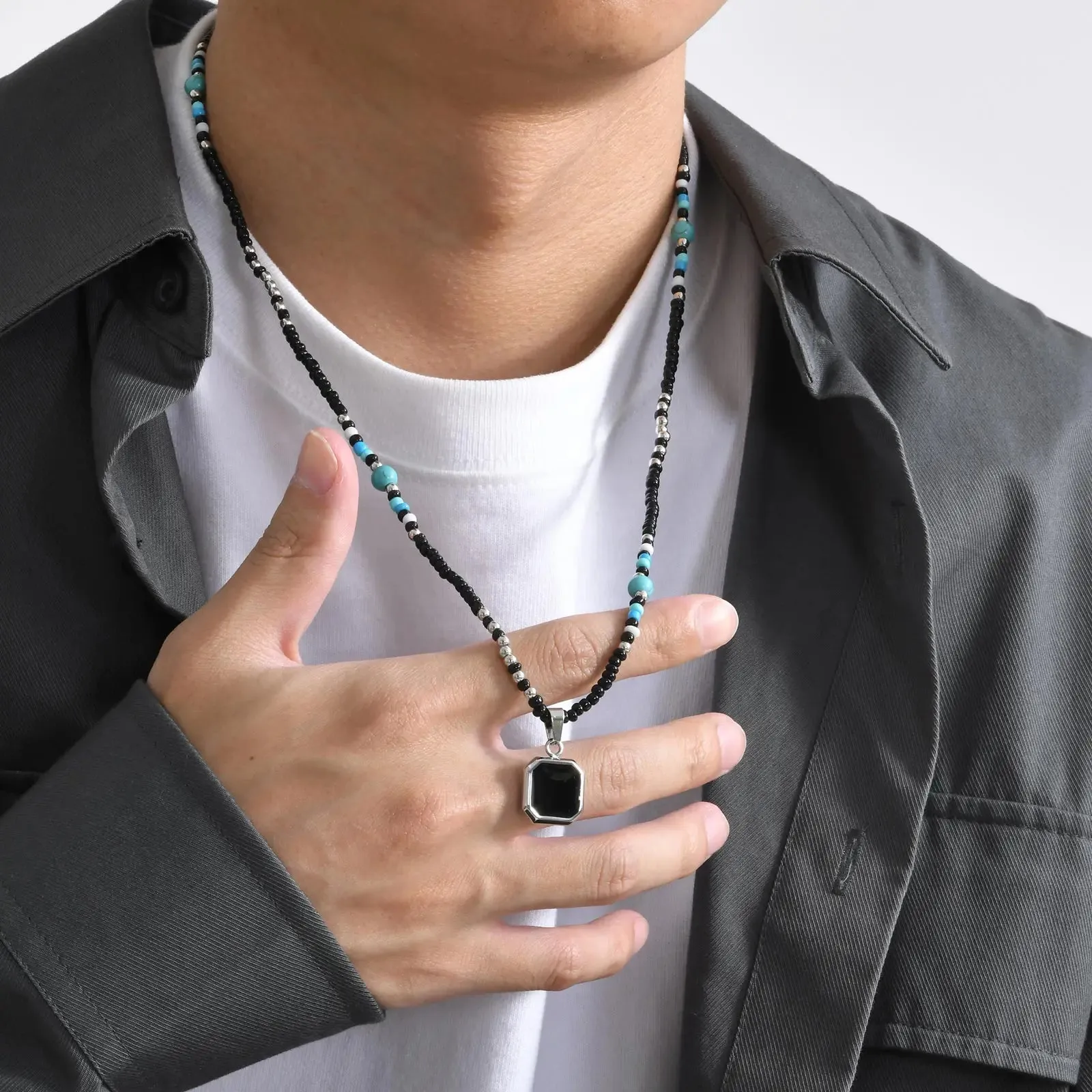 Boho Geometric Pendant Necklaces for Men Boys