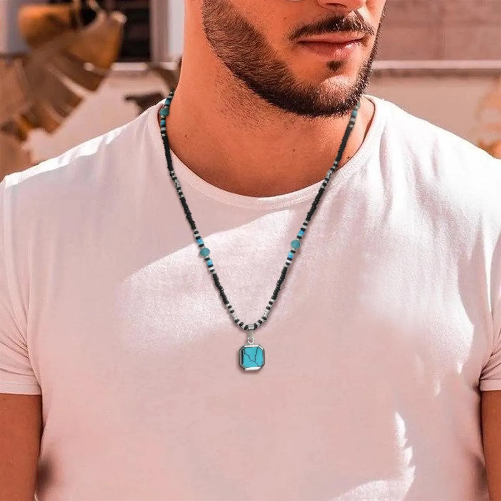 Boho Geometric Pendant Necklaces for Men Boys