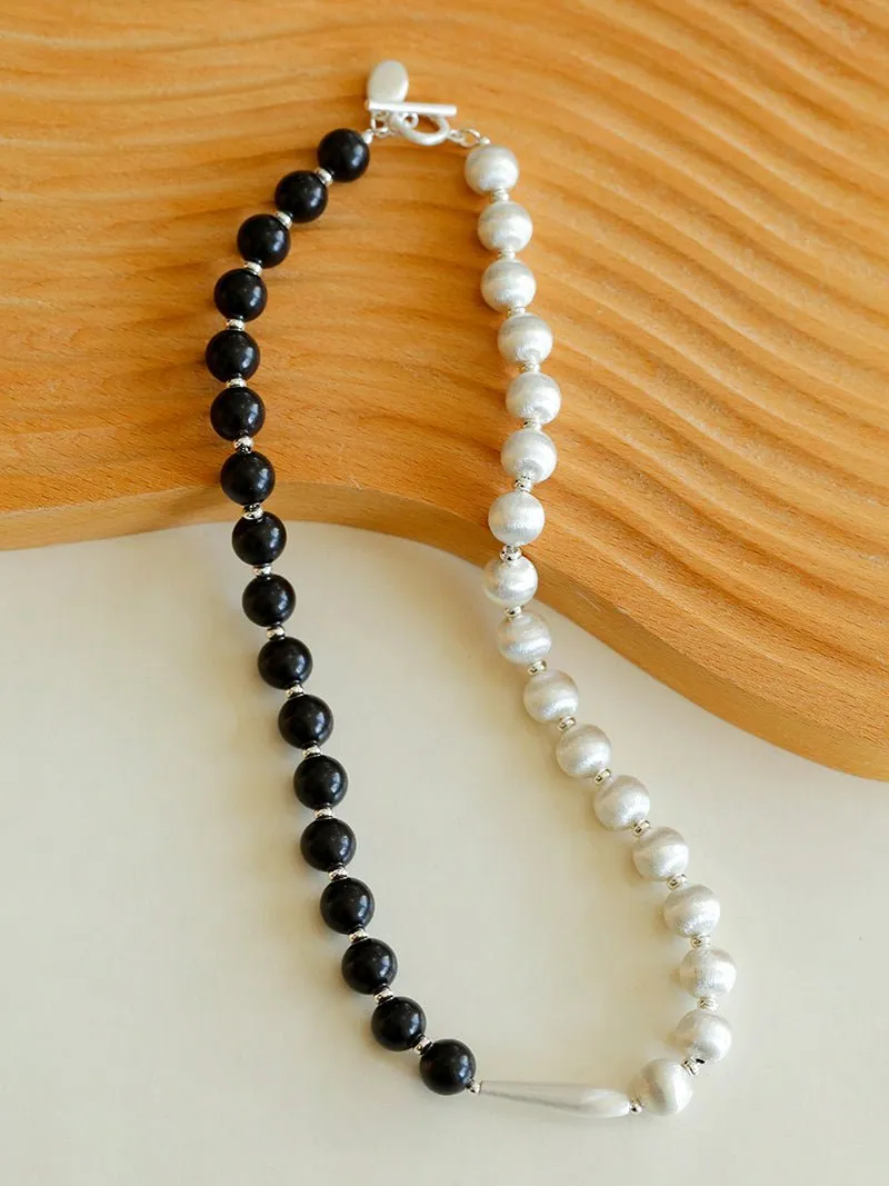 Brushed Bead & Ebony Wood Sphere Necklace