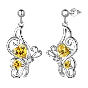 Butterfly Birthstone November Citrine Earrings Women Girls Jewelry Birthday Gift Sterling Silver