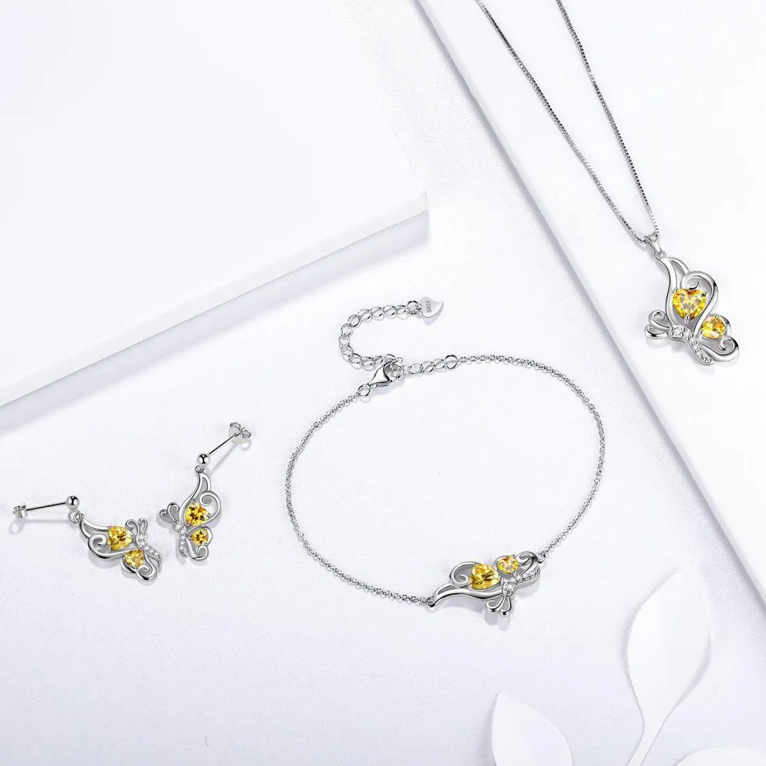 Butterfly Birthstone November Citrine Earrings Women Girls Jewelry Birthday Gift Sterling Silver