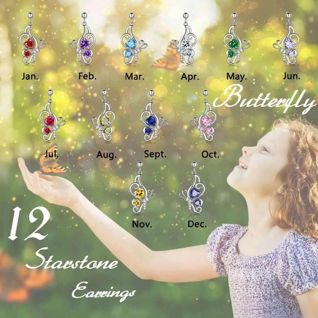 Butterfly Birthstone November Citrine Earrings Women Girls Jewelry Birthday Gift Sterling Silver