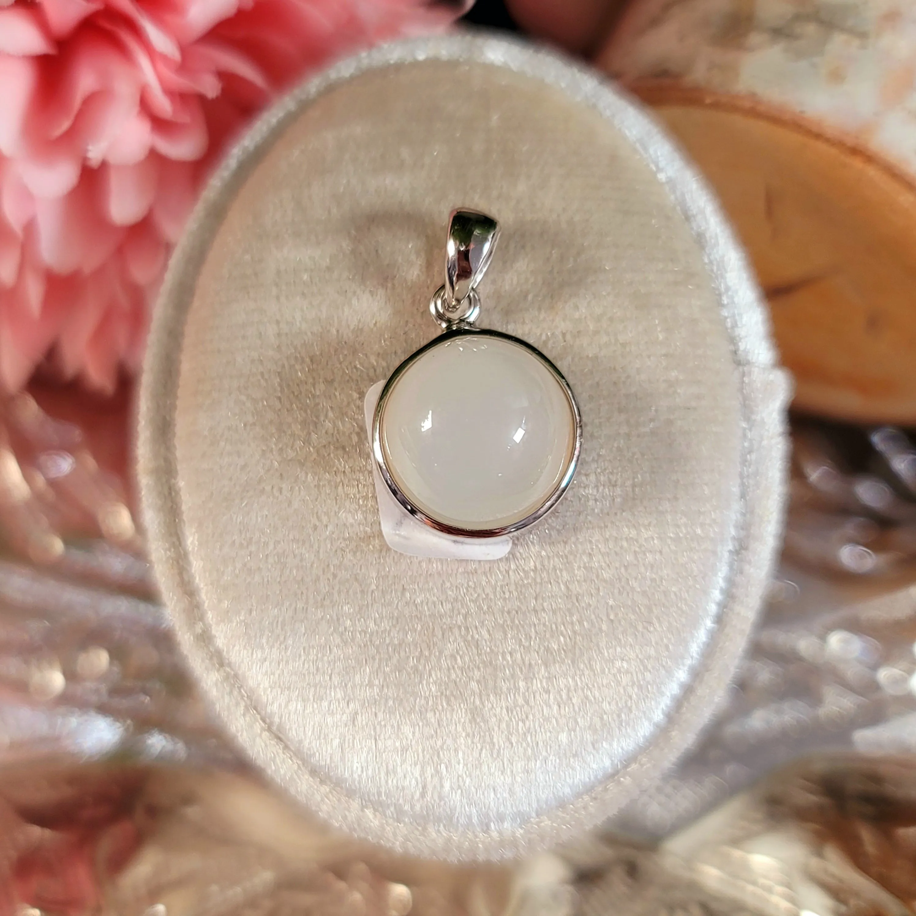 Champagne Moonstone Pendant .925 Sterling Silver for Manifesting, Goddess Energy and New Beginnings