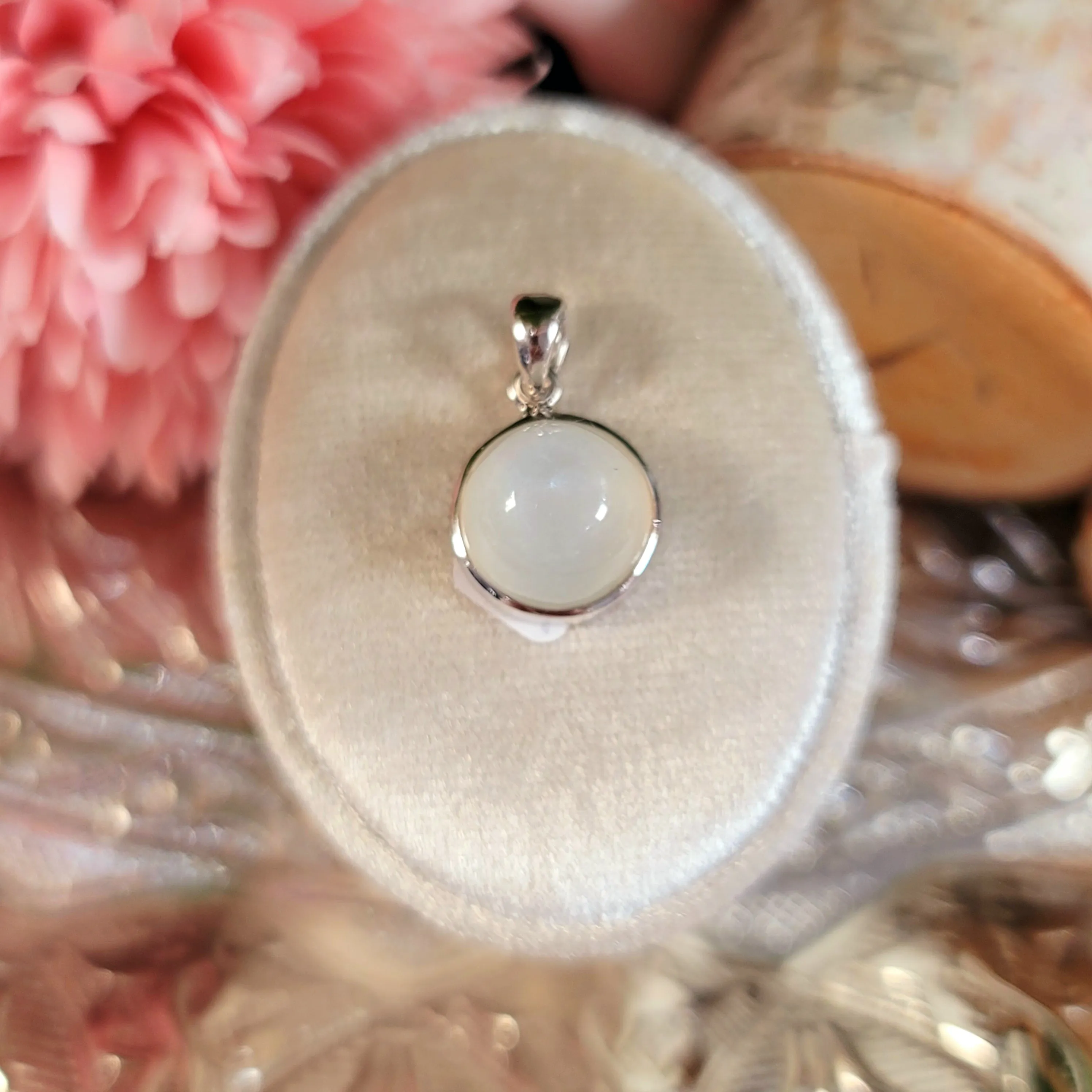 Champagne Moonstone Pendant .925 Sterling Silver for Manifesting, Goddess Energy and New Beginnings