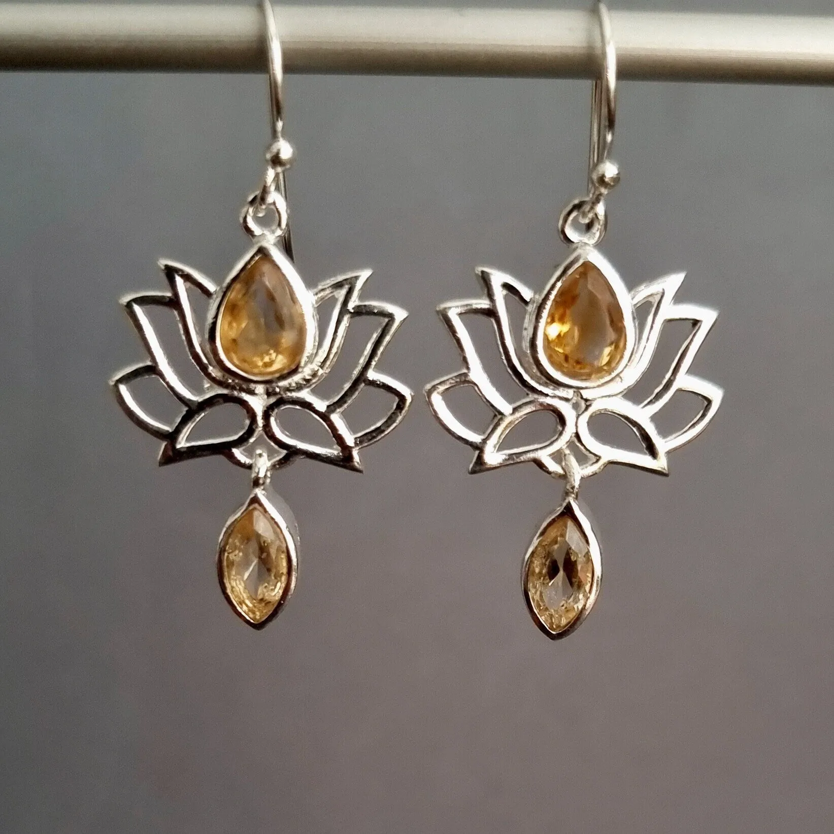 Citrine 925 Sterling Silver Lotus Flower Earrings, E64CIT