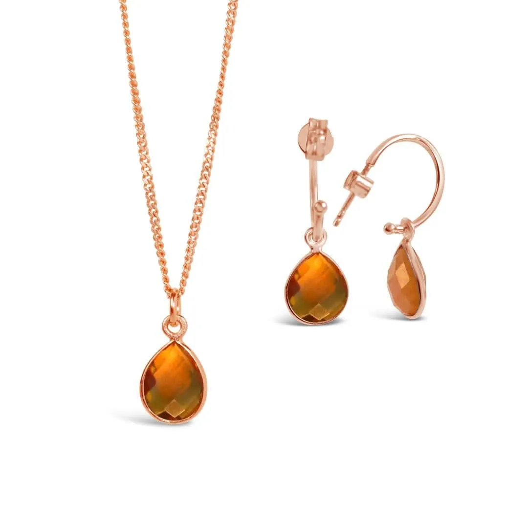 Citrine Drop Hoop Earrings | Rose Gold - November