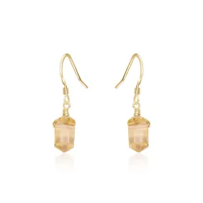 Citrine Mini Double Terminated Crystal Point Dangle Drop Earrings