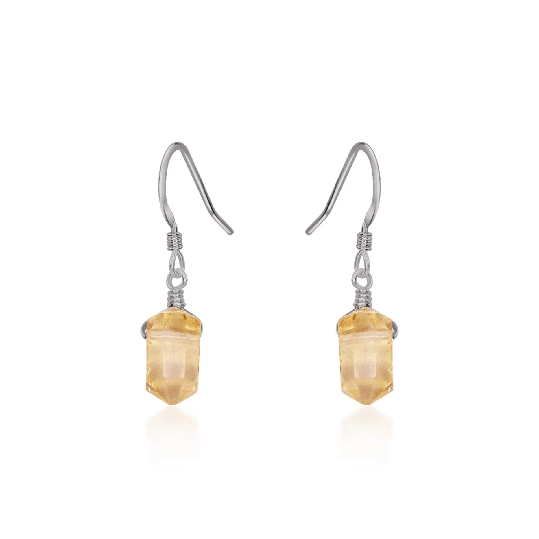 Citrine Mini Double Terminated Crystal Point Dangle Drop Earrings