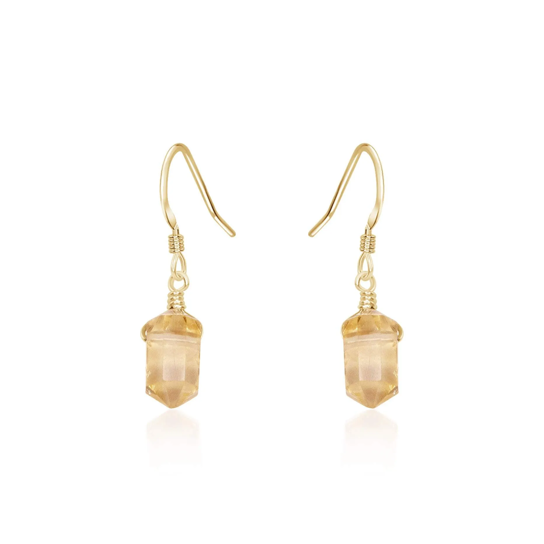 Citrine Mini Double Terminated Crystal Point Dangle Drop Earrings