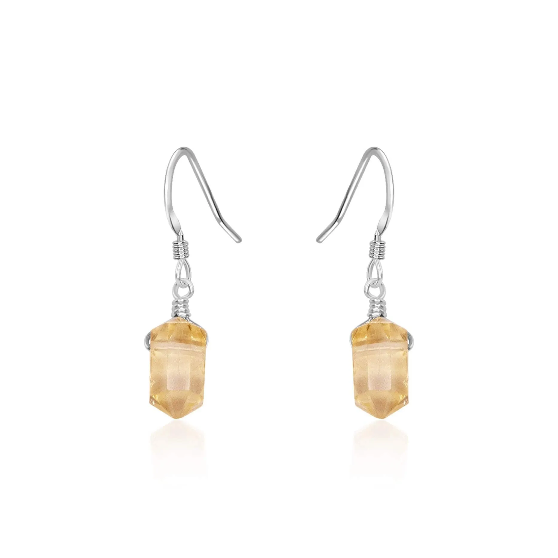 Citrine Mini Double Terminated Crystal Point Dangle Drop Earrings