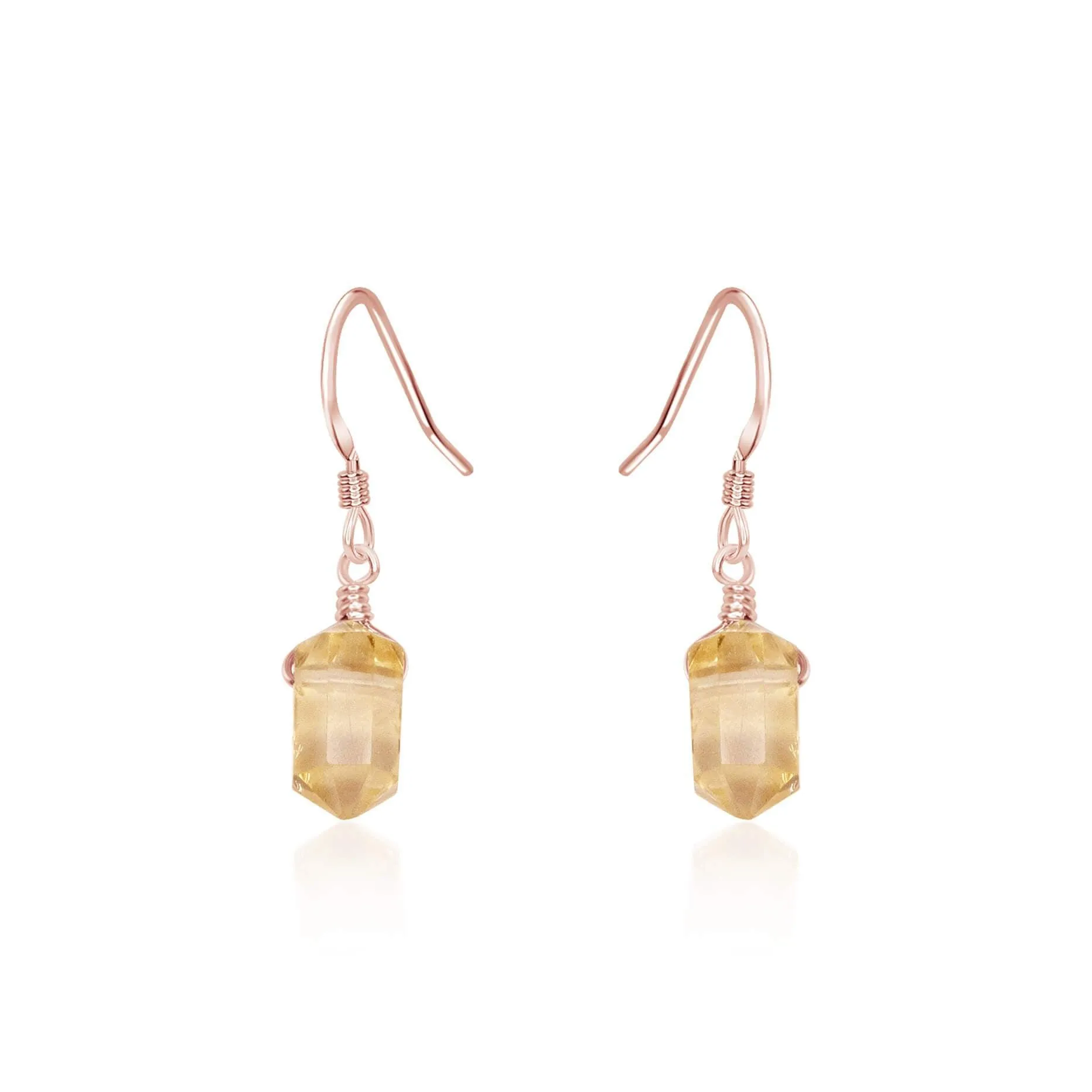 Citrine Mini Double Terminated Crystal Point Dangle Drop Earrings