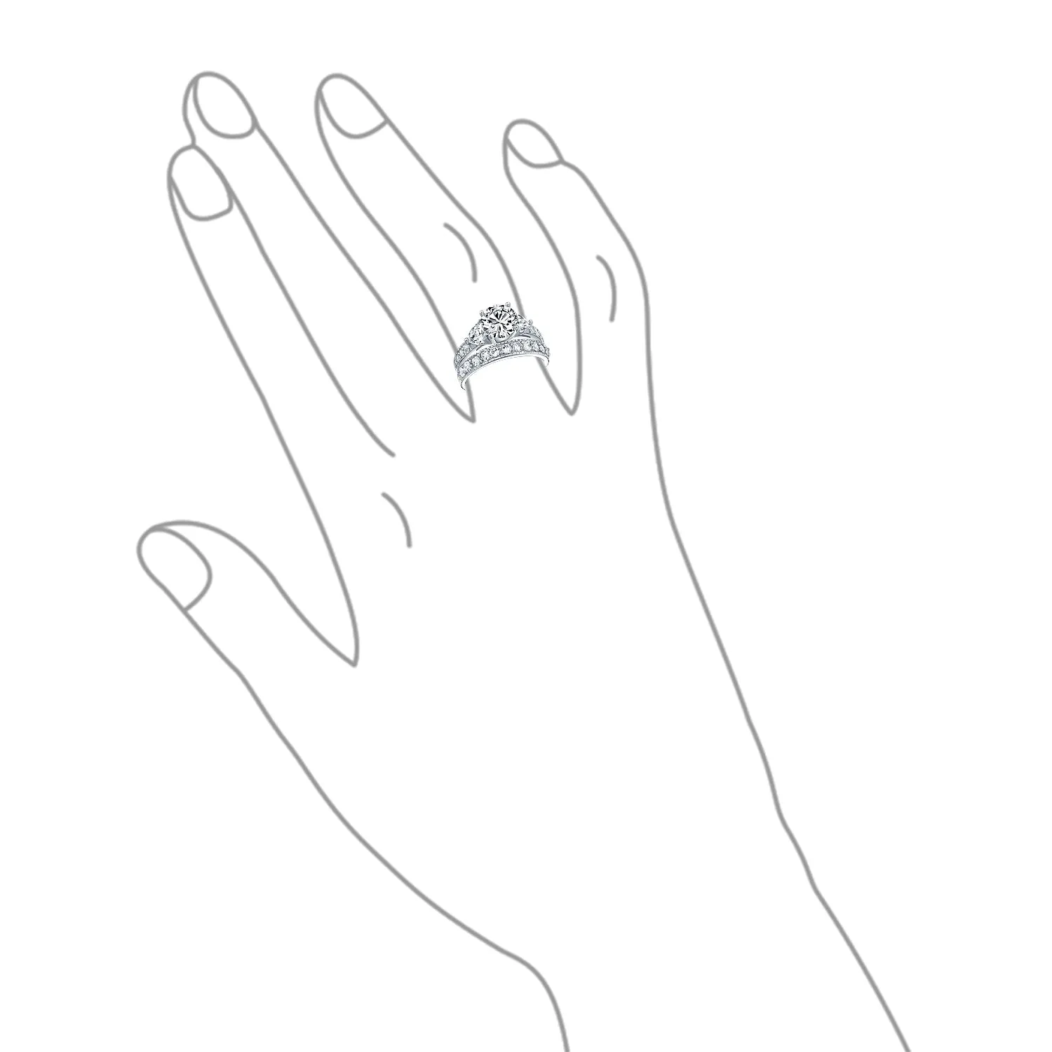 Classic Cocktail Statement Ring: 3CT Round Solitaire CZ Pave Band Sterling Silver