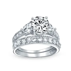 Classic Cocktail Statement Ring: 3CT Round Solitaire CZ Pave Band Sterling Silver