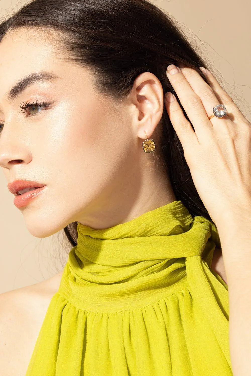 Collet Citrine Drop Earrings