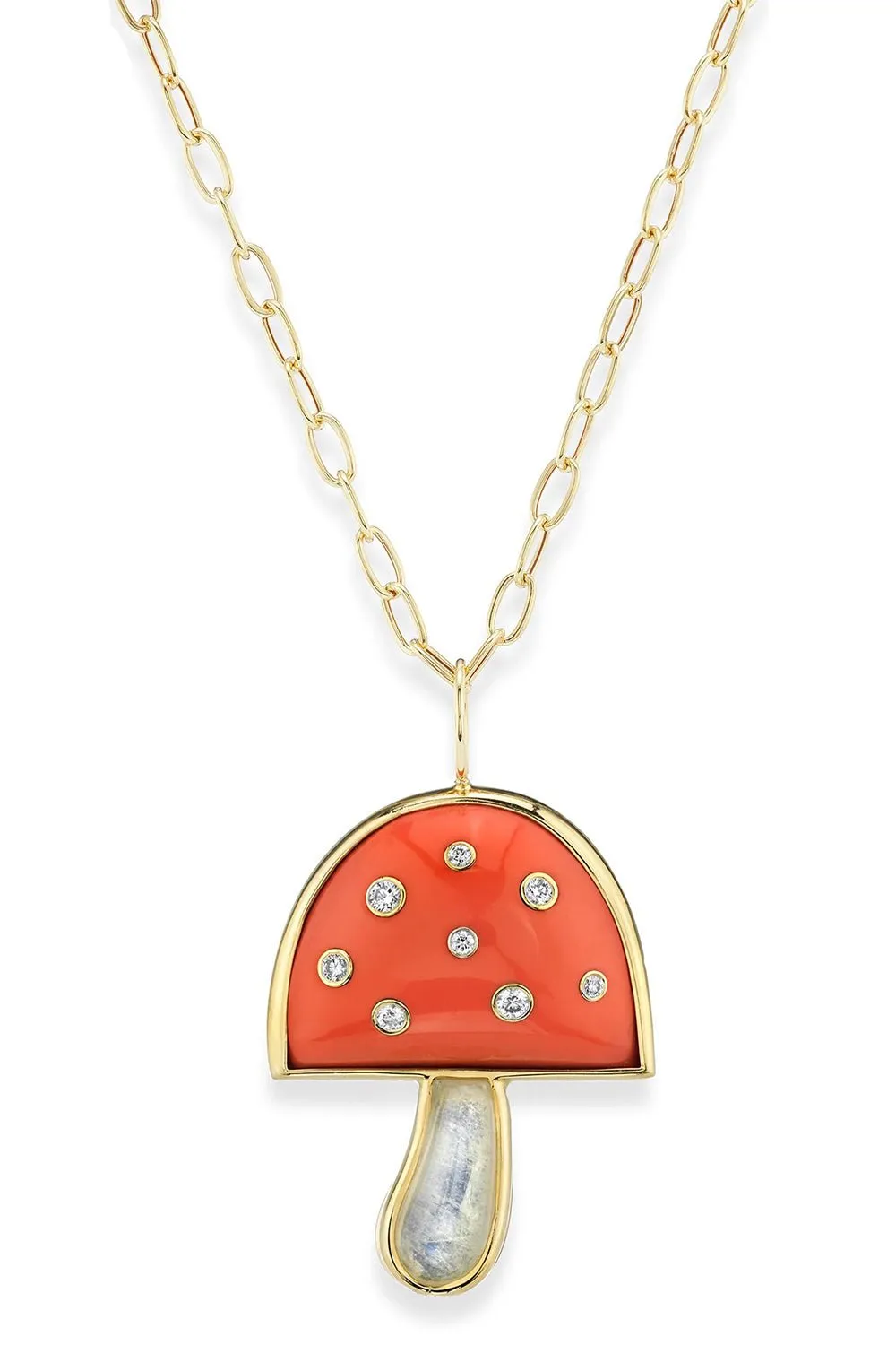 Coral Moonstone Mushroom Necklace