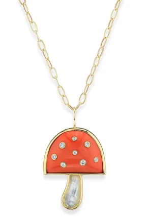 Coral Moonstone Mushroom Necklace