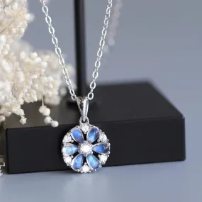Cute Blue Moonstone Pendant Necklace Sterling Silver Necklace For Women