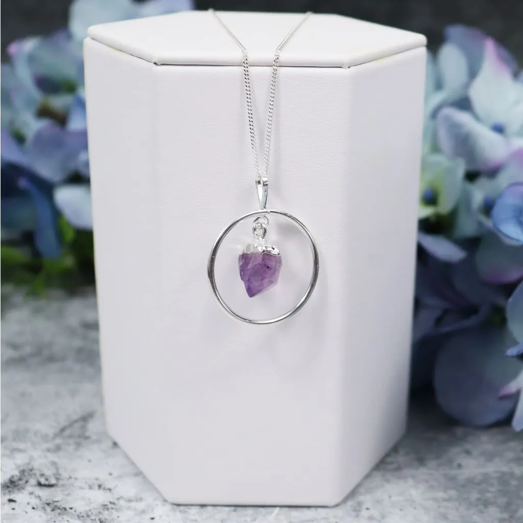 Dangling Amethyst Point Ring Necklace
