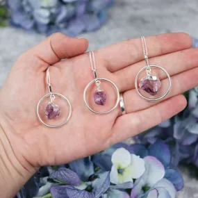 Dangling Amethyst Point Ring Necklace