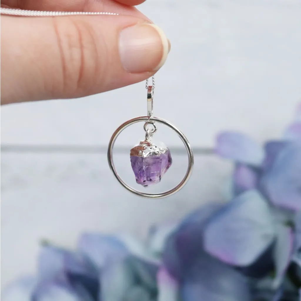 Dangling Amethyst Point Ring Necklace