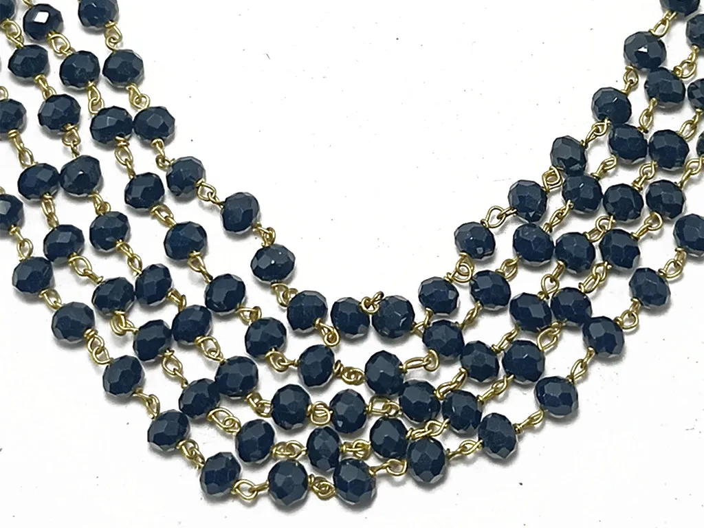 Dark Navy Blue Rondelle Glass Beads Chain