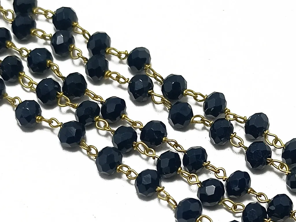 Dark Navy Blue Rondelle Glass Beads Chain
