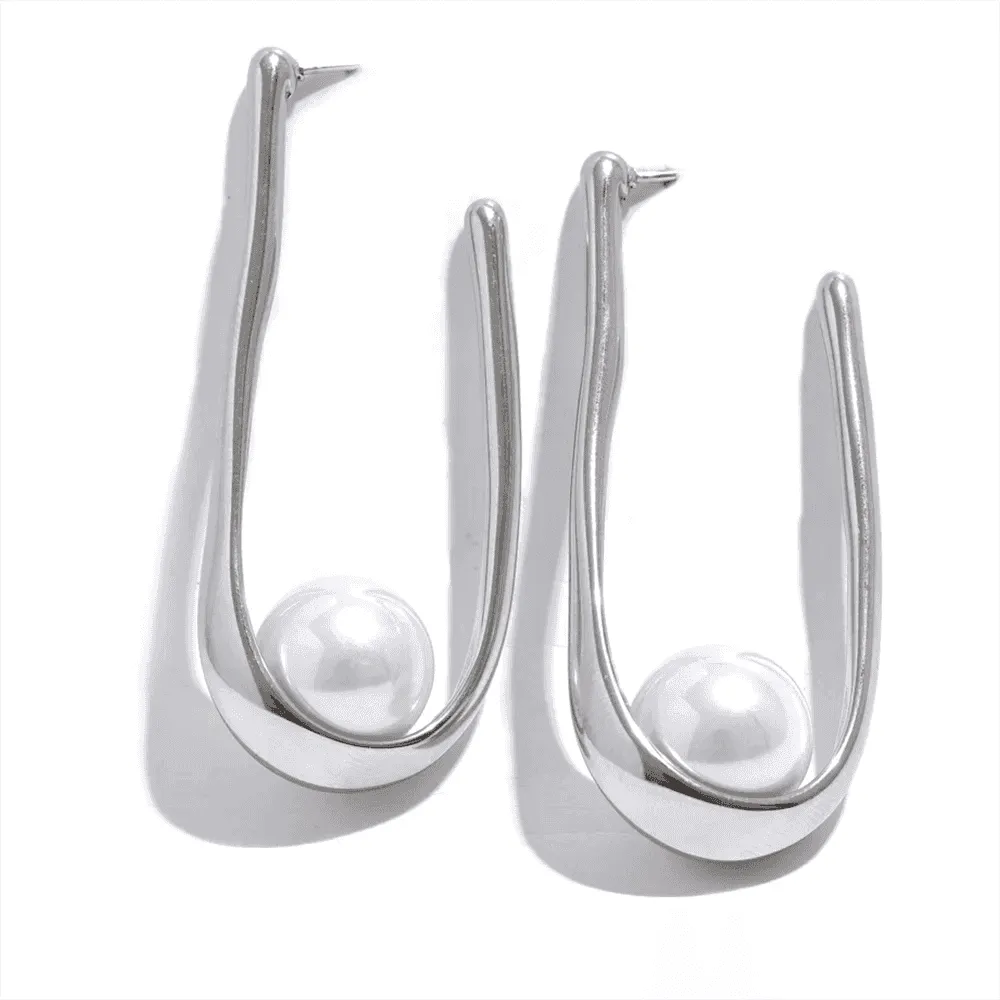 Earrings Charm Jewelry - Stainless Steel - Round Imitation Pearls - YH2574A