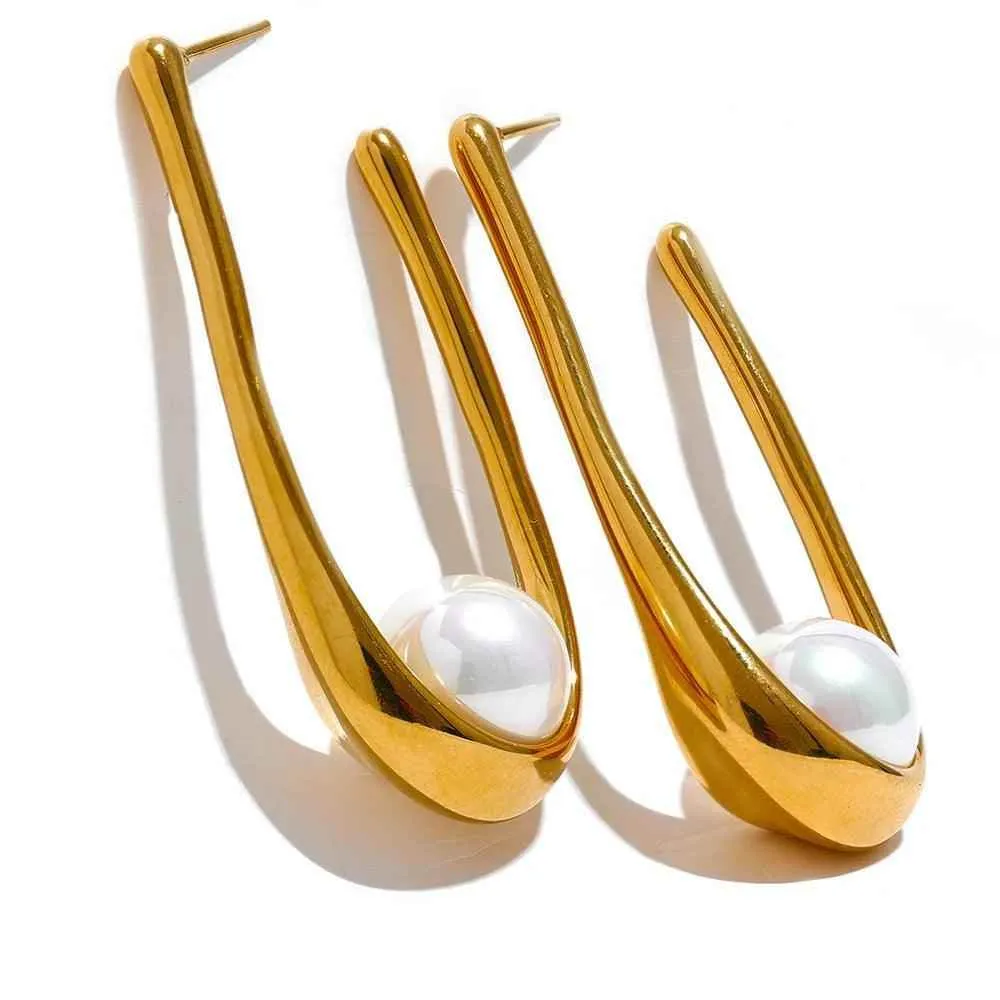 Earrings Charm Jewelry - Stainless Steel - Round Imitation Pearls - YH2574A