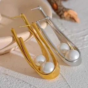 Earrings Charm Jewelry - Stainless Steel - Round Imitation Pearls - YH2574A