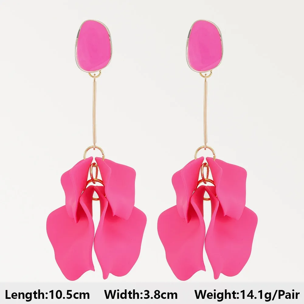Elegant Sweet Rose Red Long Dangle Earrings For Women