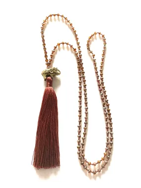 Elephant Burnt Crimson Beaded Tasselled Necklace