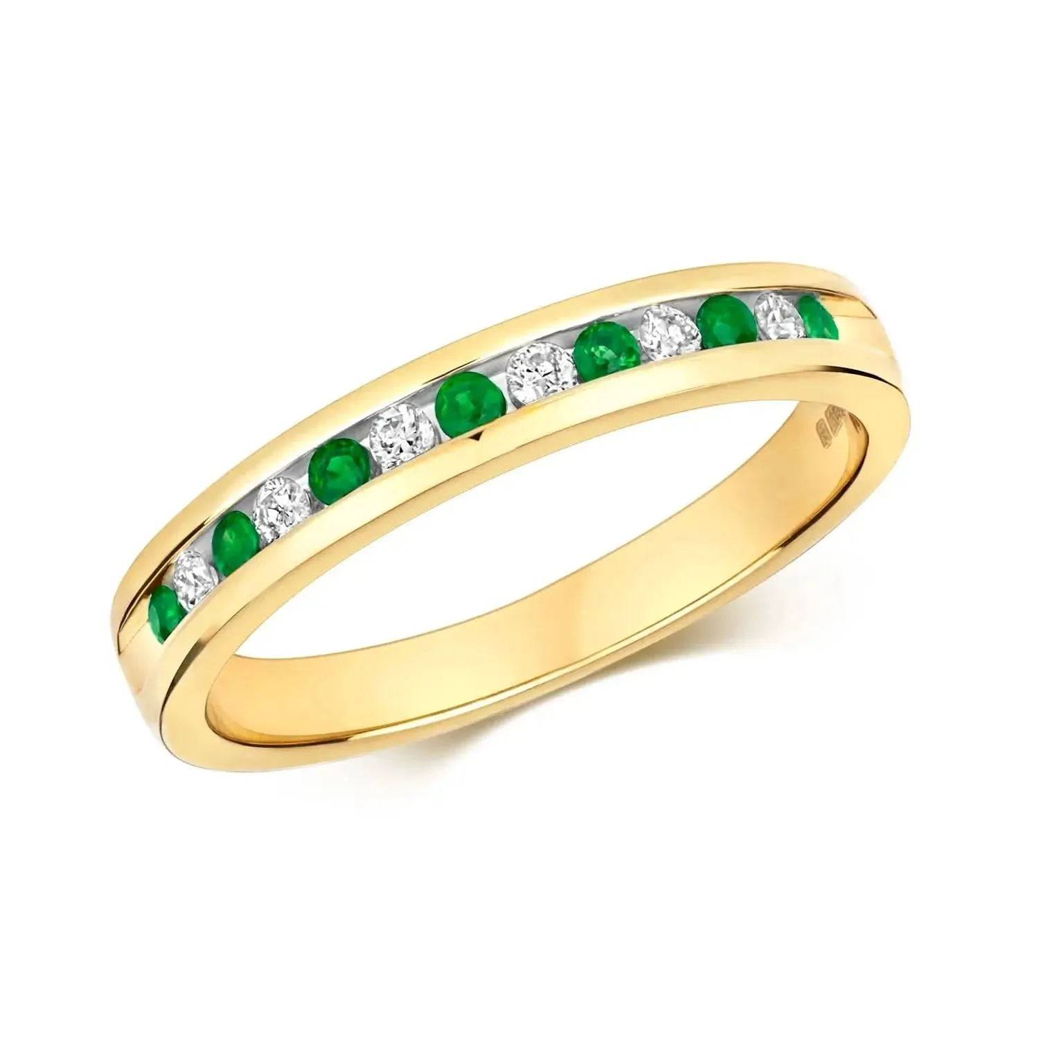 Emerald & Diamond Solid Gold Half Eternity Ring