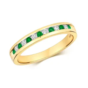 Emerald & Diamond Solid Gold Half Eternity Ring