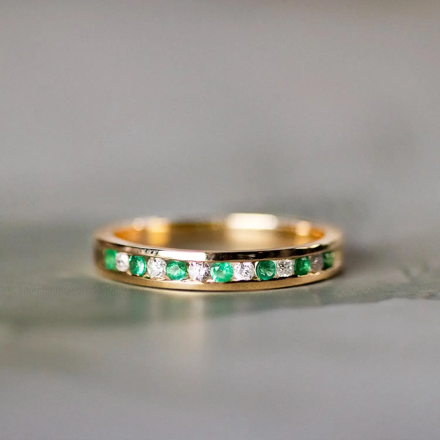 Emerald & Diamond Solid Gold Half Eternity Ring