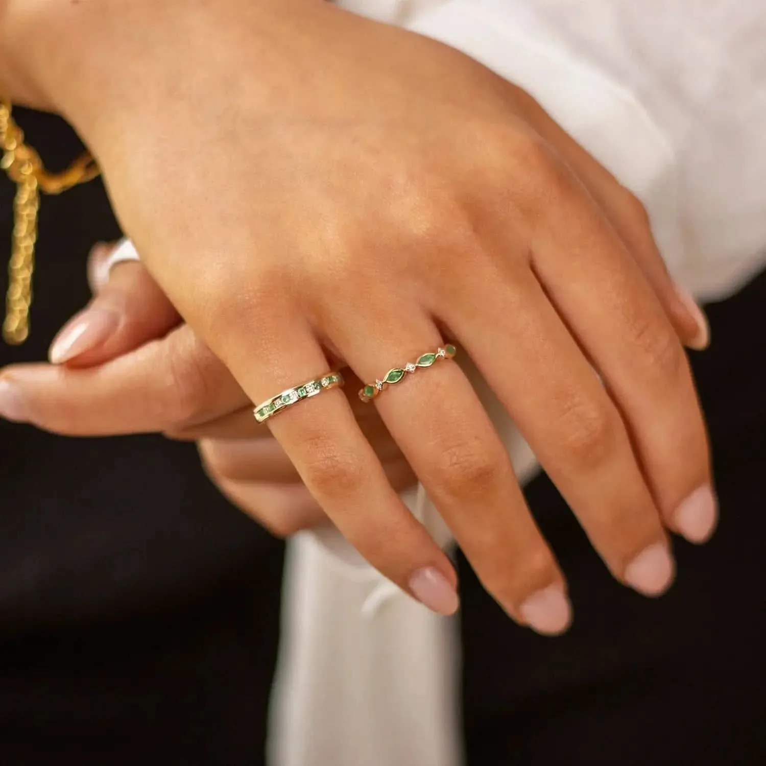 Emerald & Diamond Solid Gold Half Eternity Ring