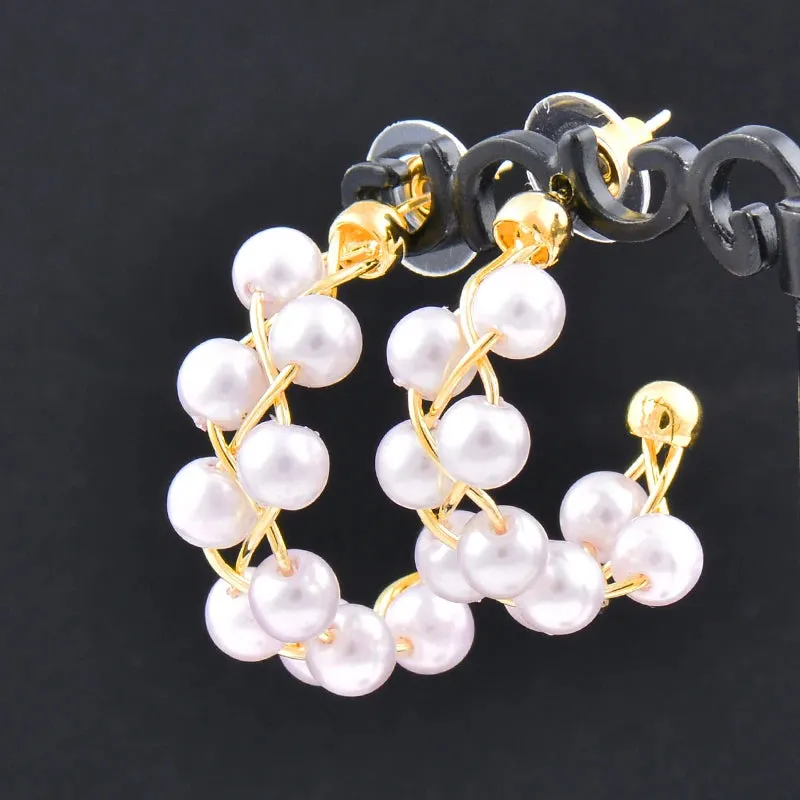 fashion Korean white pearl hoop earrings for women