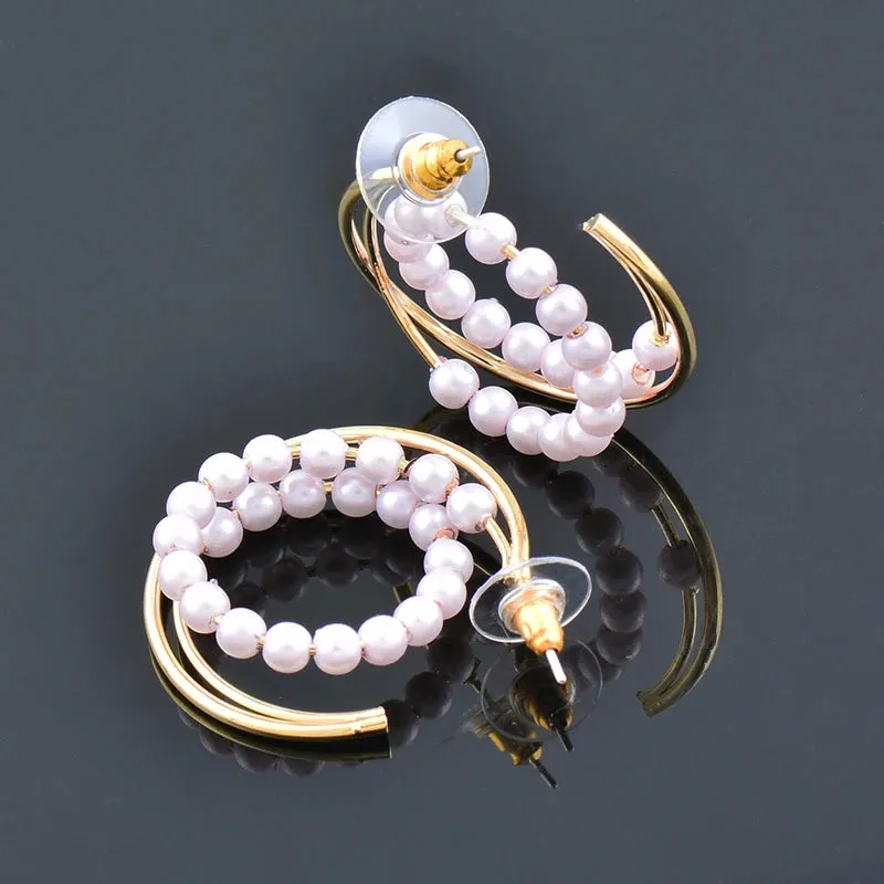 fashion Korean white pearl hoop earrings for women
