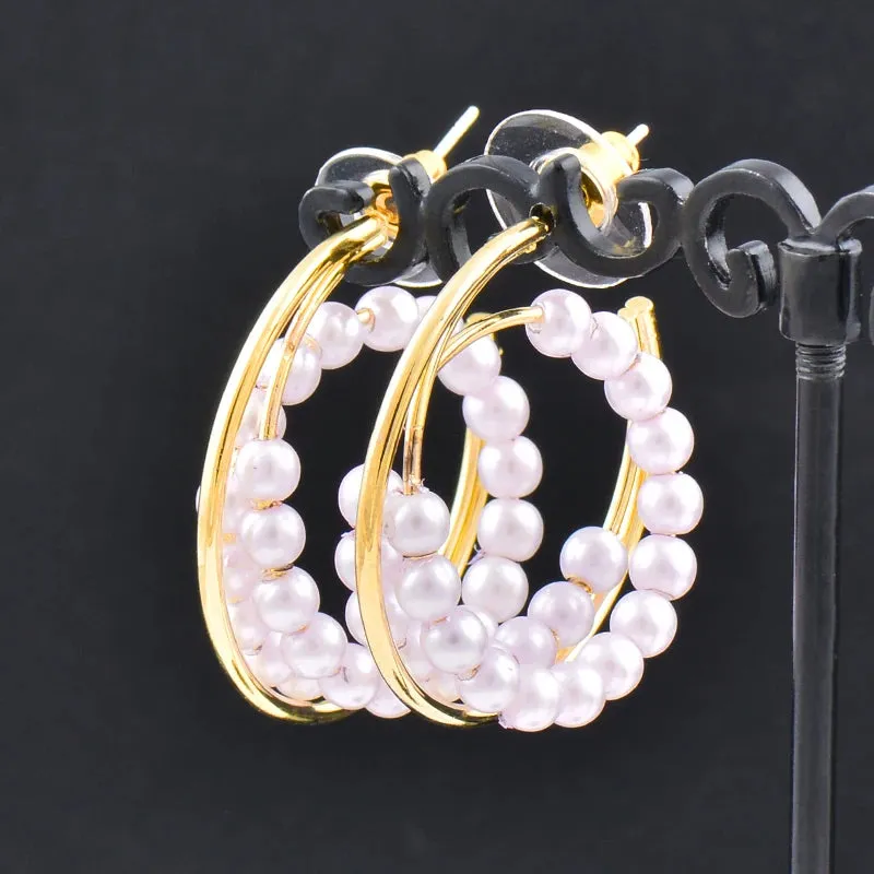 fashion Korean white pearl hoop earrings for women