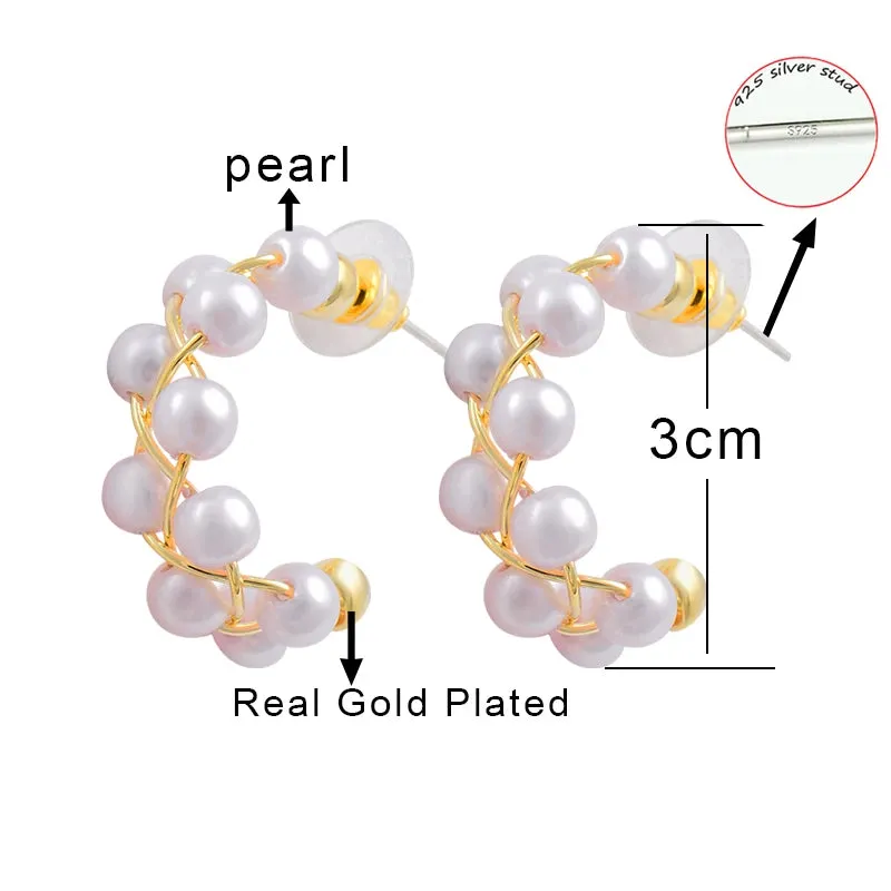 fashion Korean white pearl hoop earrings for women