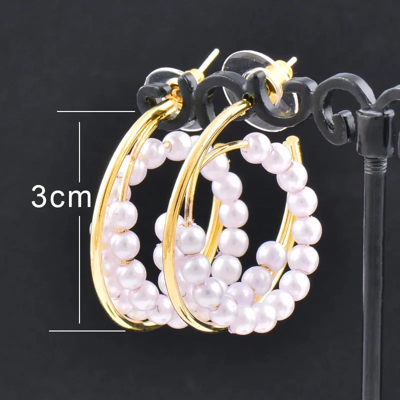 fashion Korean white pearl hoop earrings for women