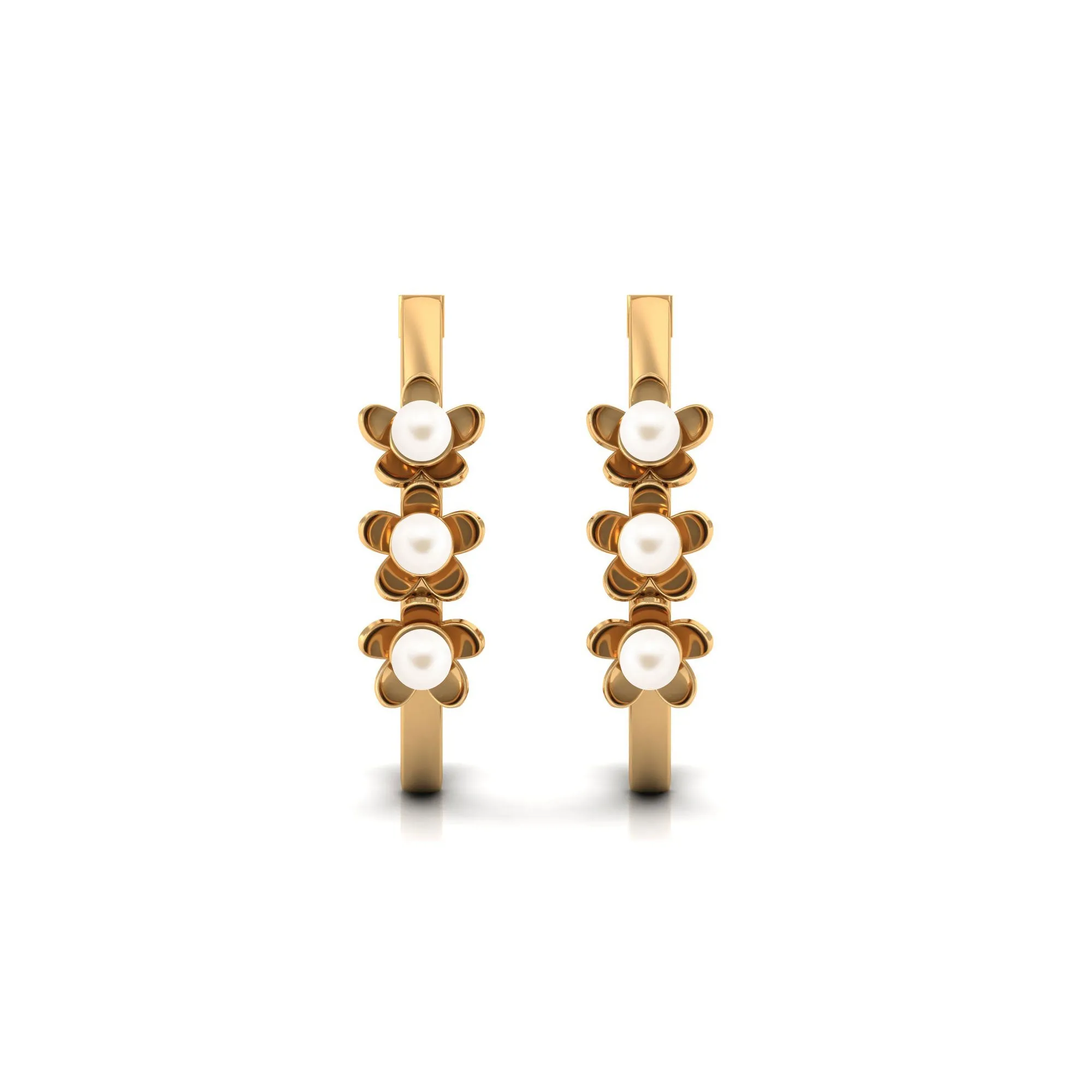Floral Inspired Freshwater Pearl Three Stone Hoop Earrings