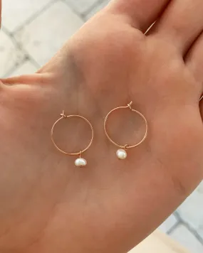 Freshwater Pearl Hoop Earrings - 14k Rose Gold Fill