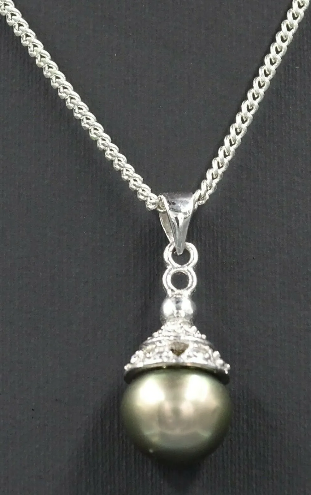 Freshwater Pearl Pendant in Sterling Silver with Clear Glass Rhinestone