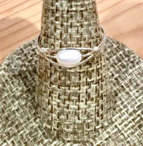 Freshwater pearl rings in sterling silver & gold filled wire.