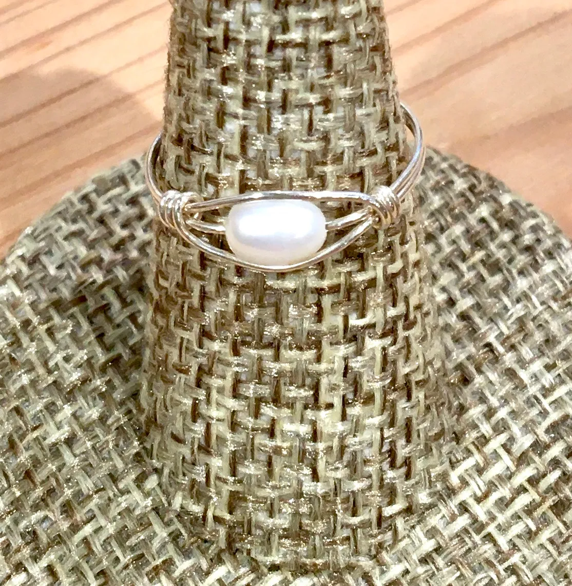 Freshwater pearl rings in sterling silver & gold filled wire.